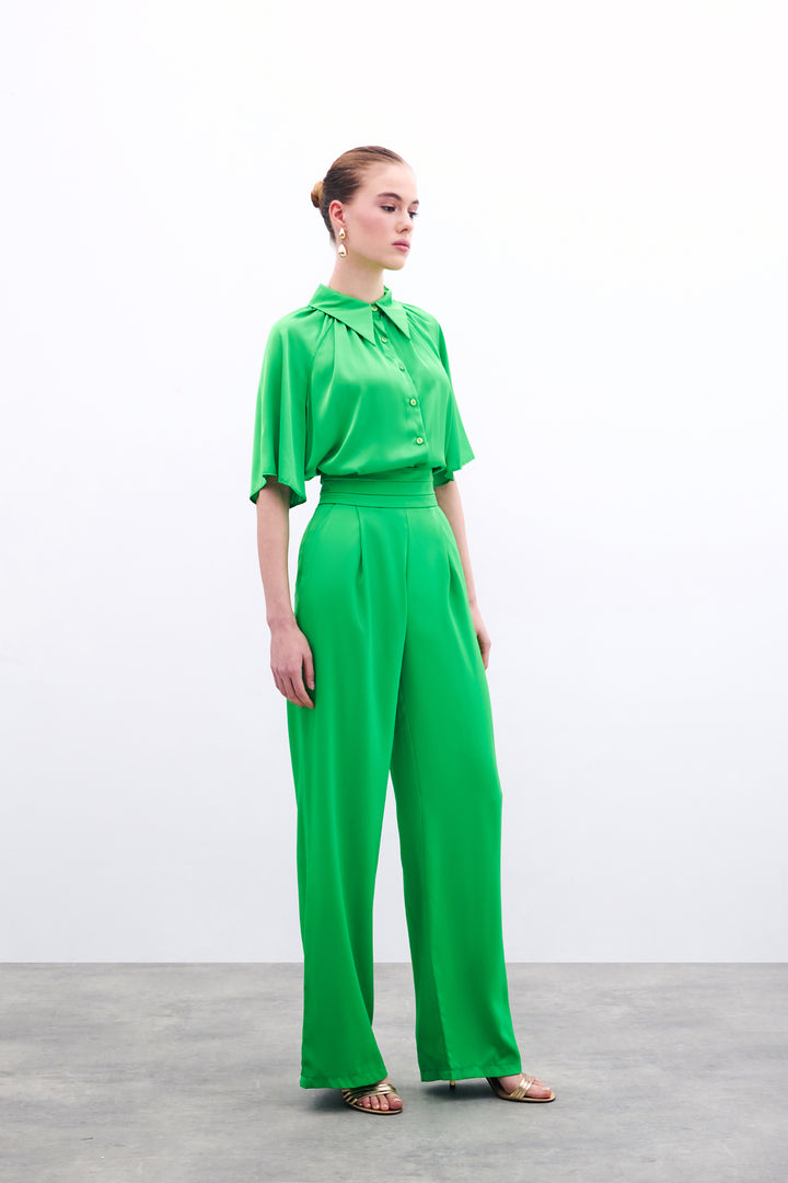 Sateen Pantalon satin ample avec poches - Clair Vert
