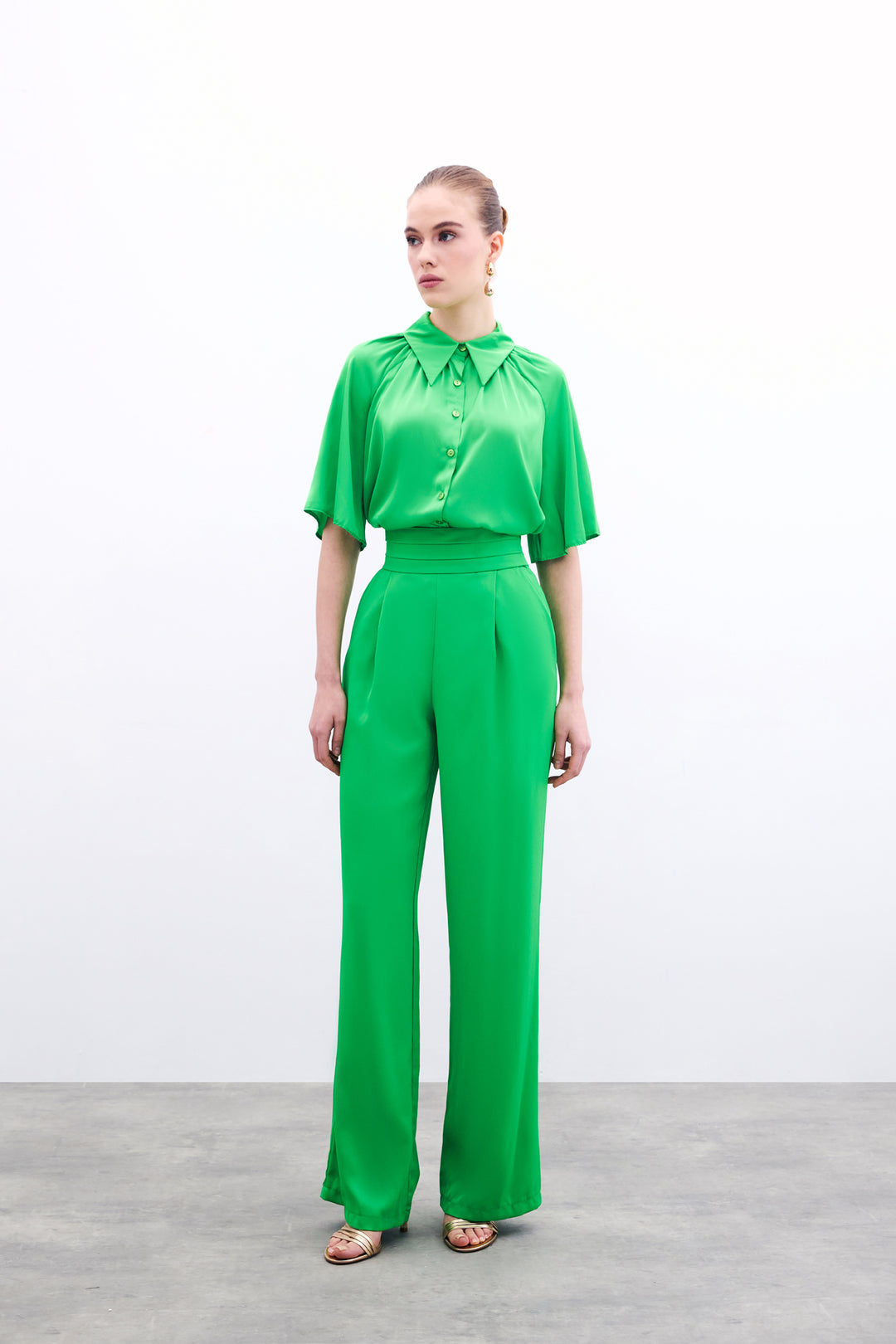 Sateen Pantalon satin ample avec poches - Clair Vert