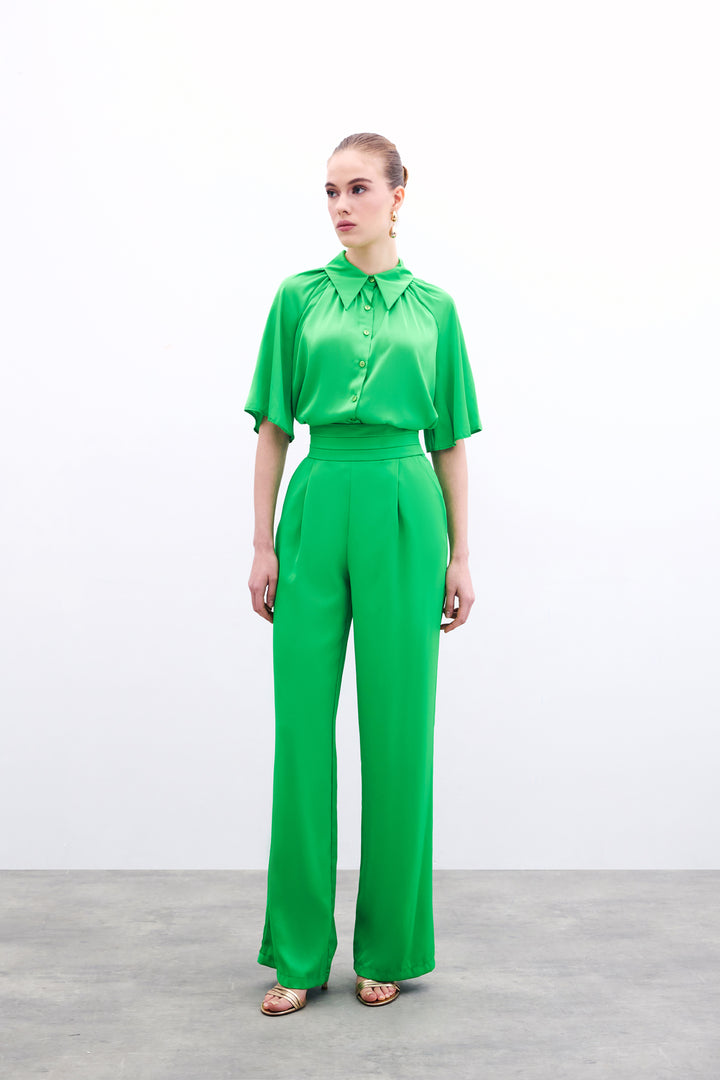 Sateen Pantalon satin ample avec poches - Clair Vert