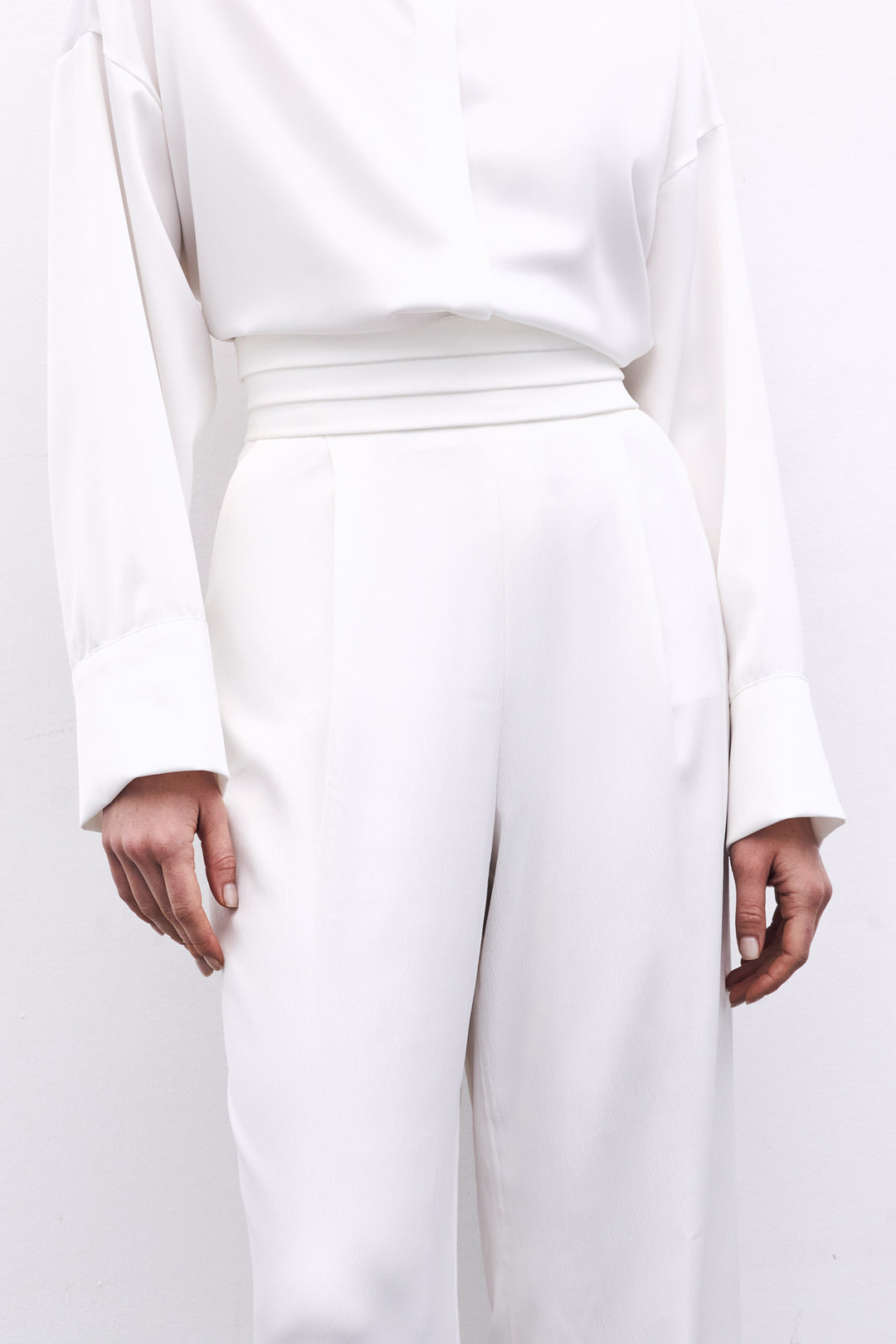 Sateen Pantalon Satiné Ample À Poches - Écru