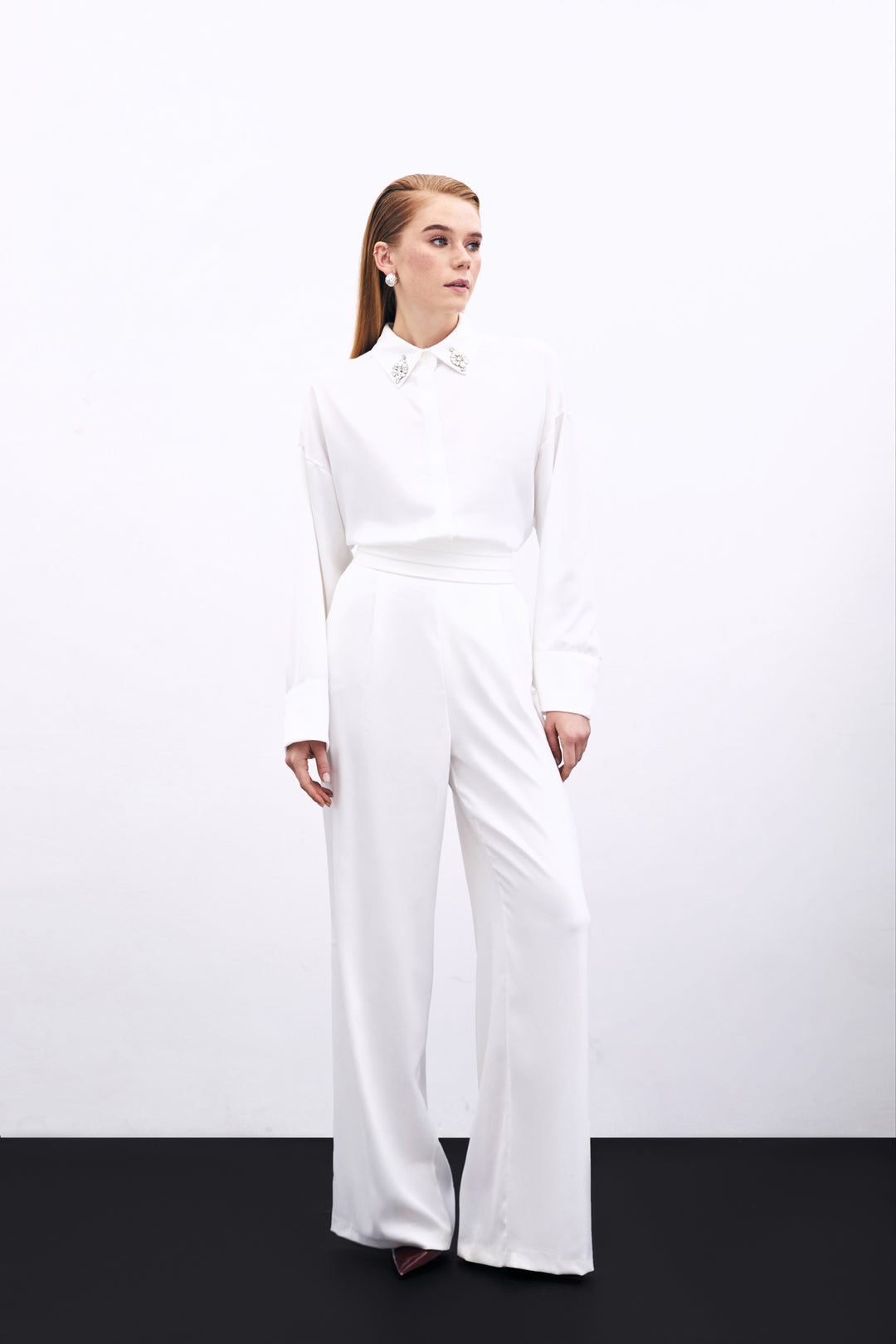 Sateen Pantalon Satiné Ample À Poches - Écru