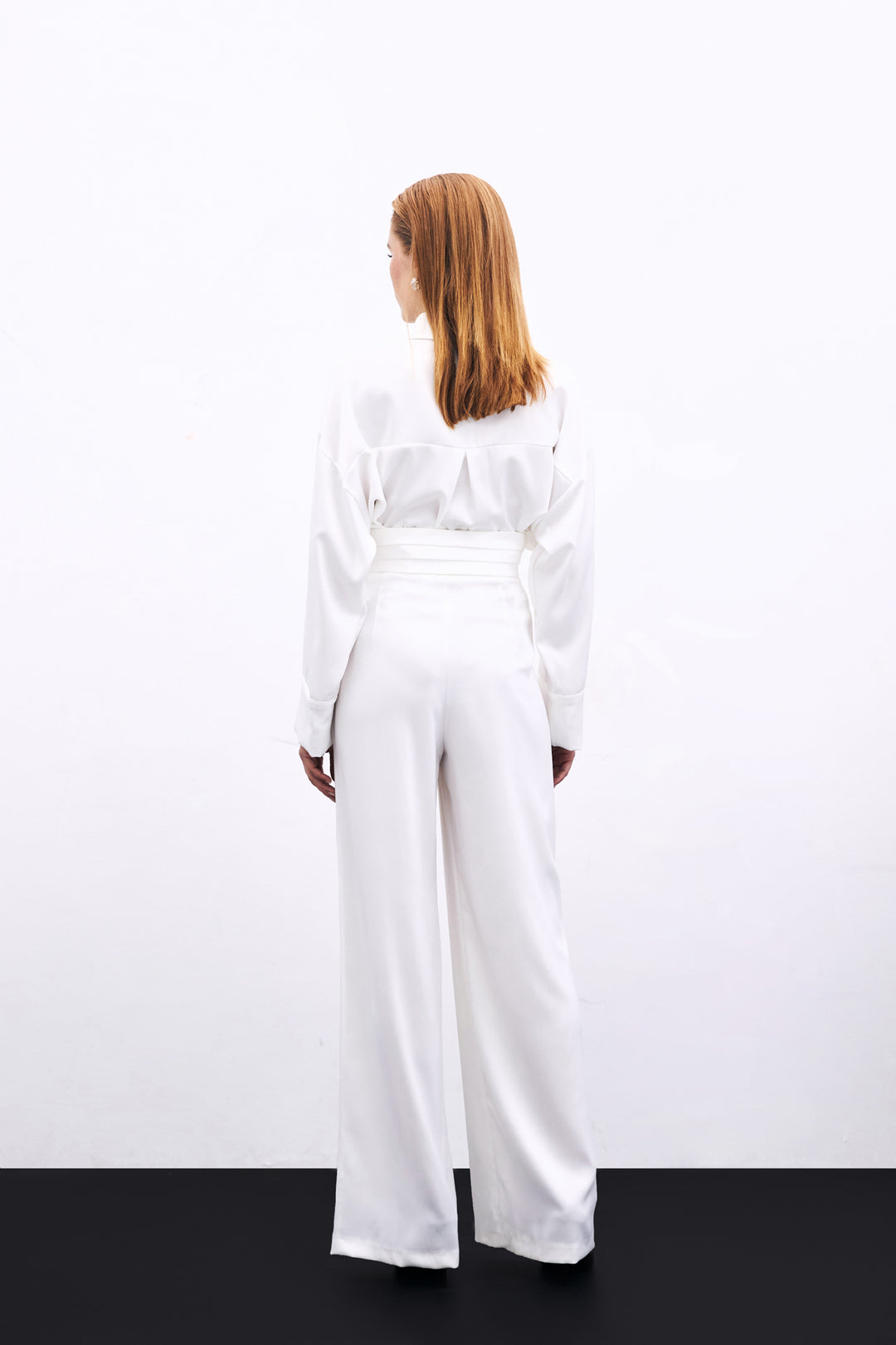 Sateen Pantalon Satiné Ample À Poches - Écru