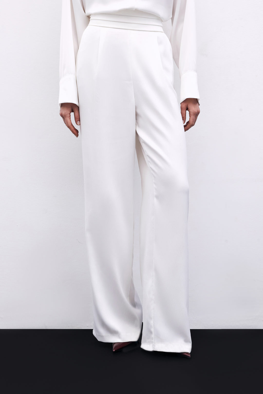 Sateen Pantalon Satiné Ample À Poches - Écru