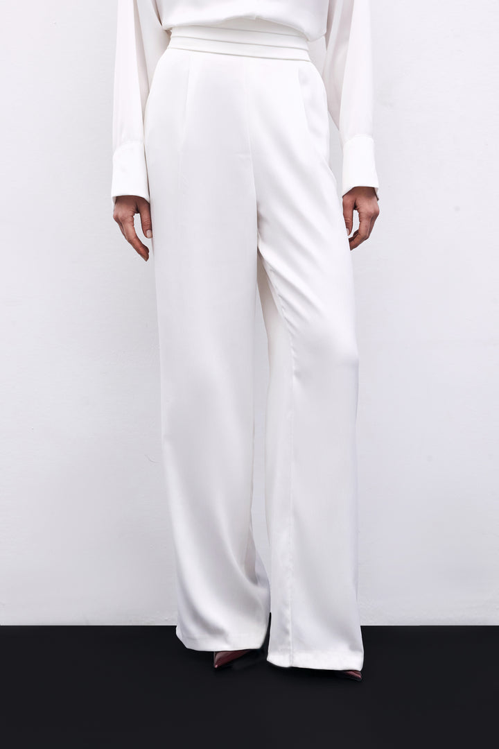 Sateen Pantalon Satiné Ample À Poches - Écru