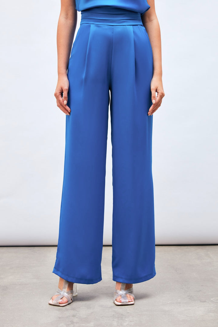 Sateen Pantalon Satiné Ample avec Poches - Indigo