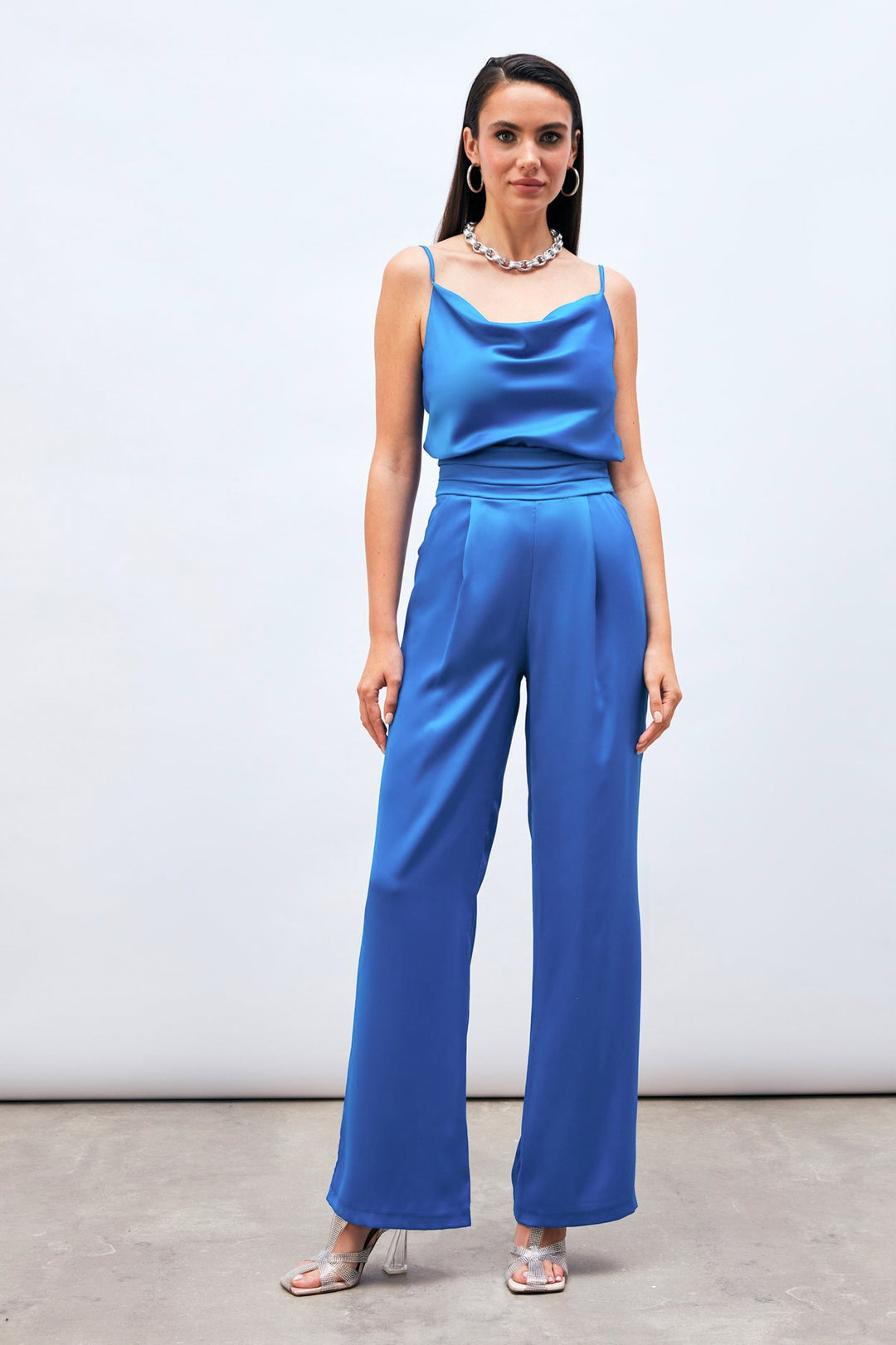 Sateen Pantalon Satiné Ample avec Poches - Indigo
