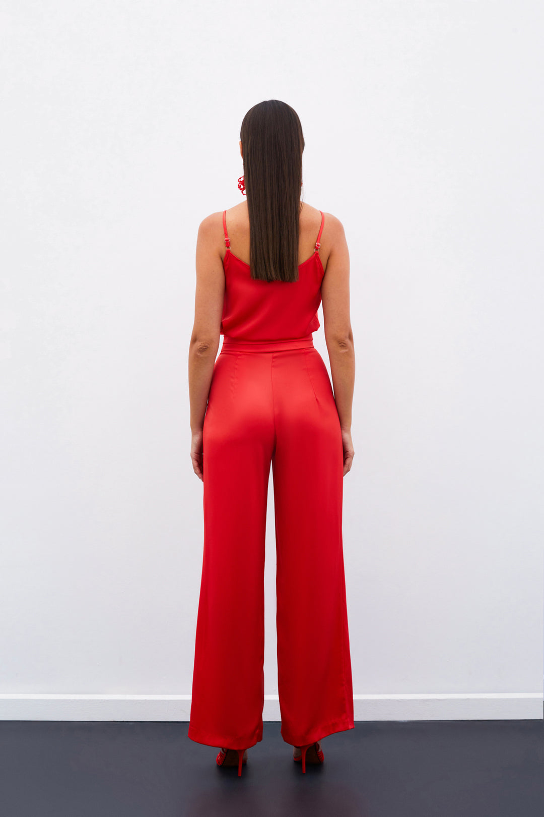 Sateen Pantalon Satiné Ample avec Poches - Corail