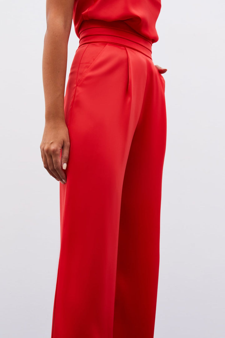 Sateen Pantalon Satiné Ample avec Poches - Corail