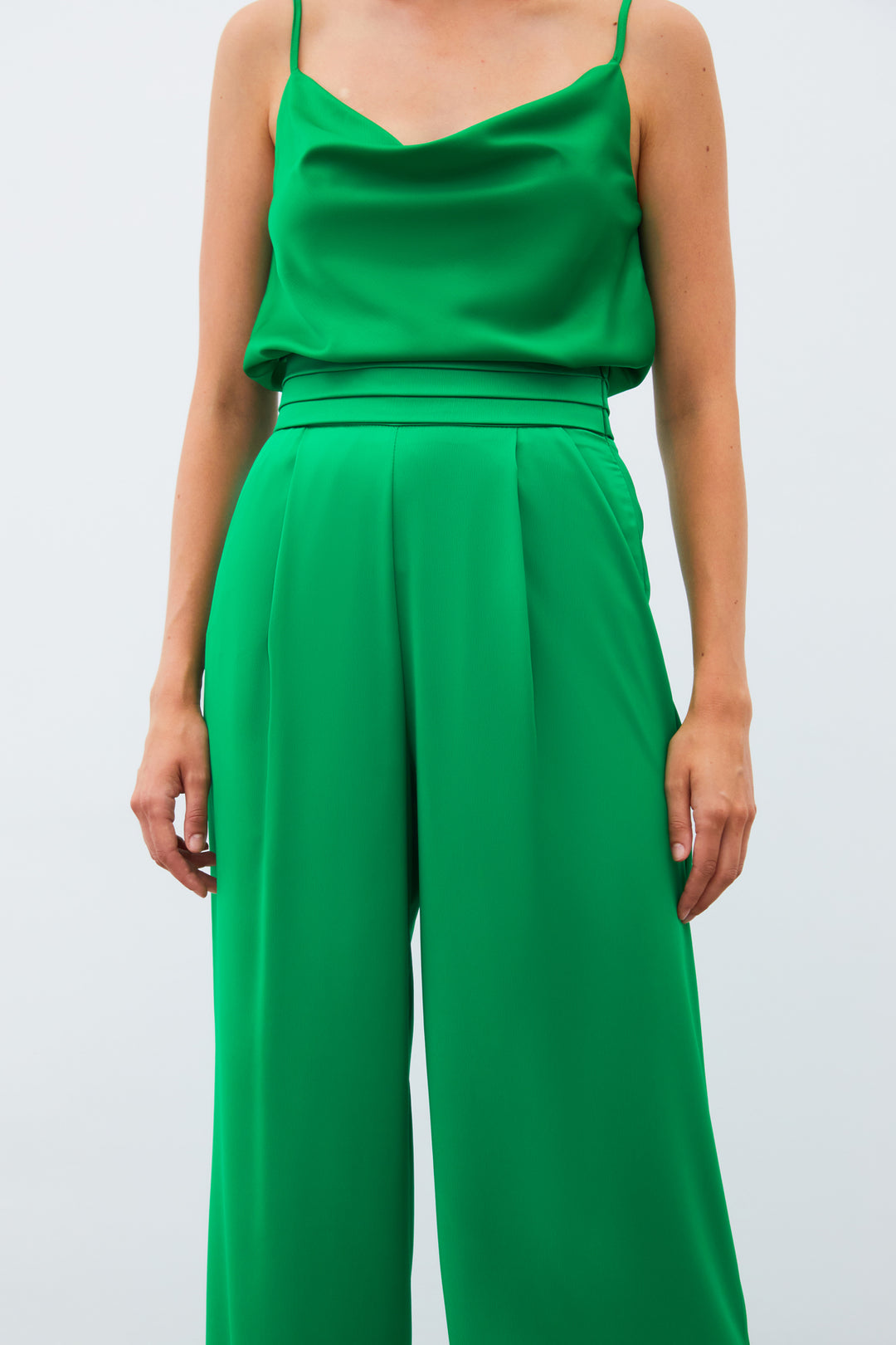 Sateen Pantalon Satiné Ample À Poches - Vert
