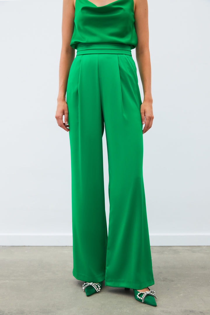 Sateen Pantalon Satiné Ample À Poches - Vert