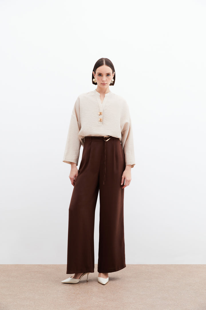 Sateen Blouse en Lin avec Accessoire de Fleurs - Pierre