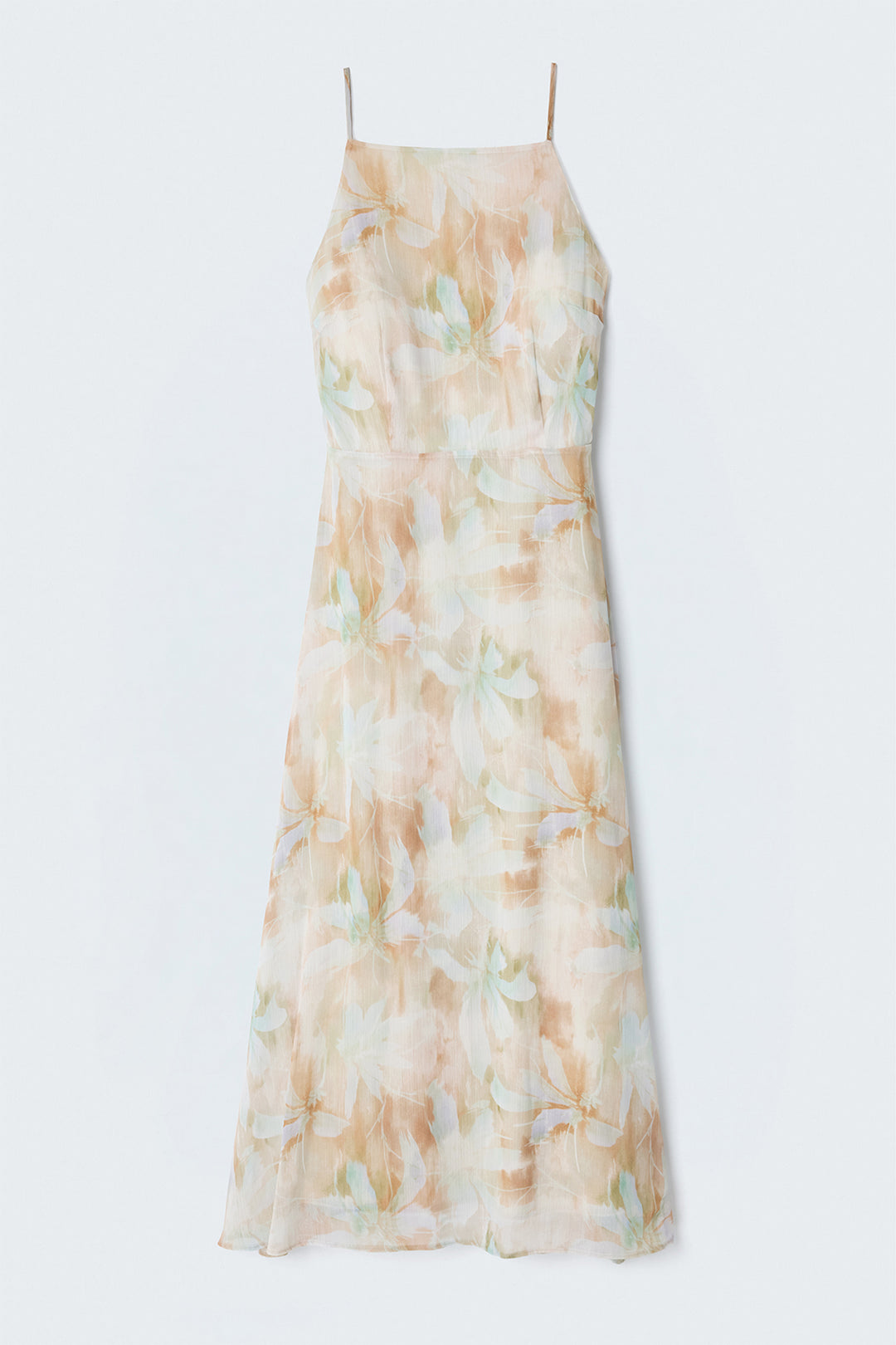 Sateen Robe Longue à Bretelles à Fleurs - Beige