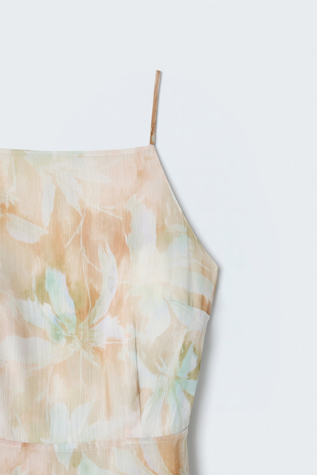 Sateen Robe Longue à Bretelles à Fleurs - Beige