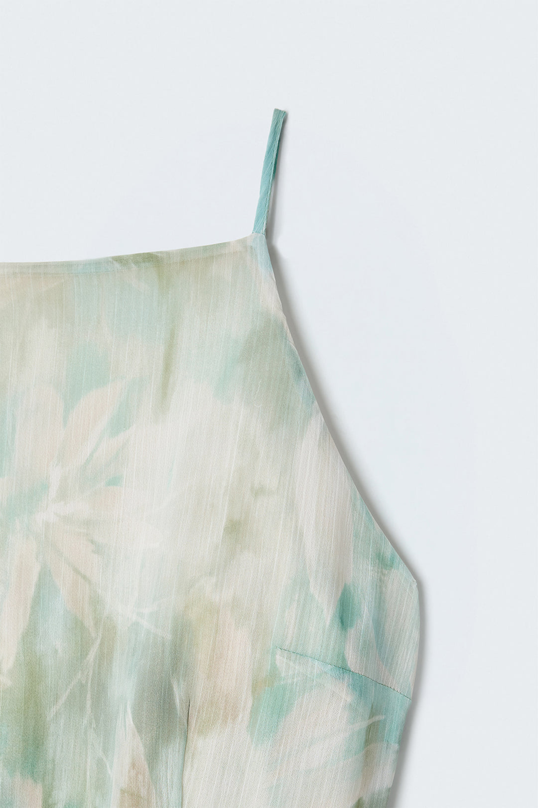 Sateen Robe Longue à Bretelles à Fleurs - Menthe