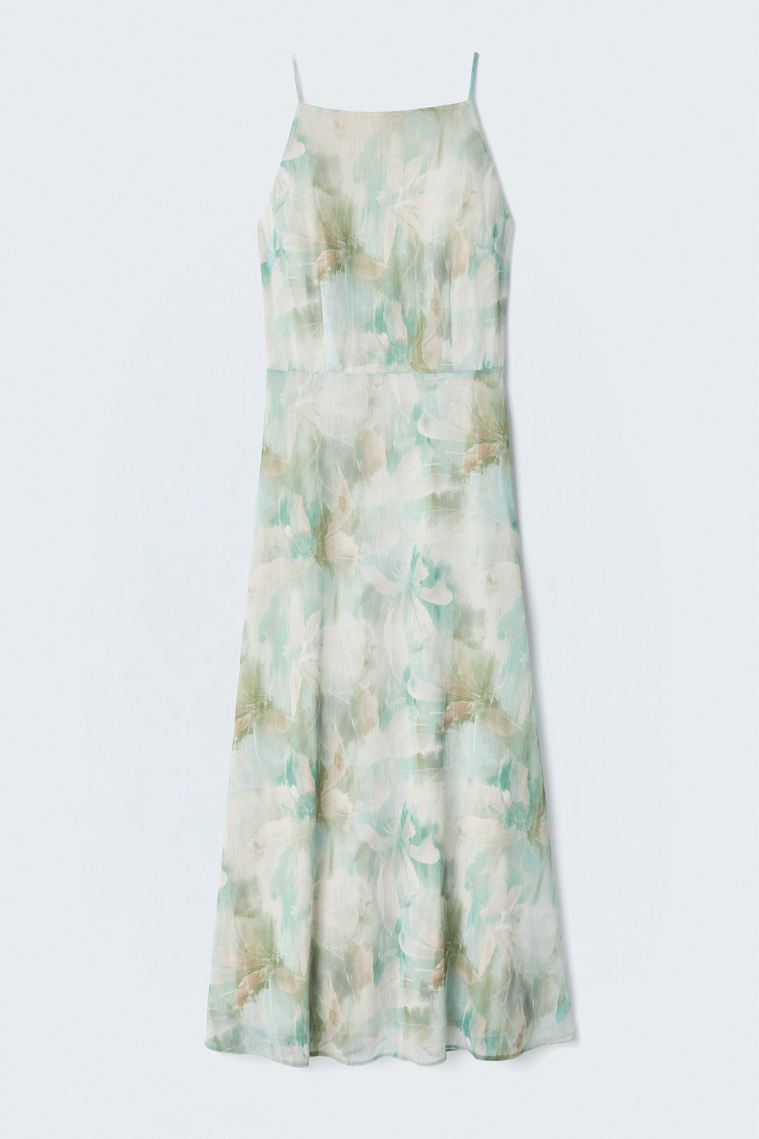 Sateen Robe Longue à Bretelles à Fleurs - Menthe