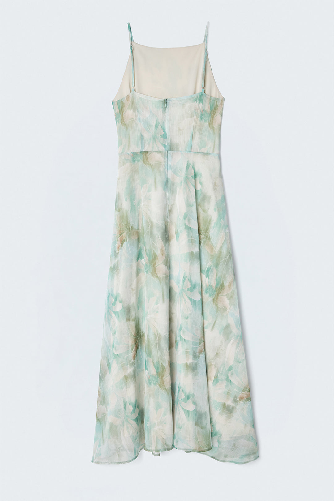 Sateen Robe Longue à Bretelles à Fleurs - Menthe