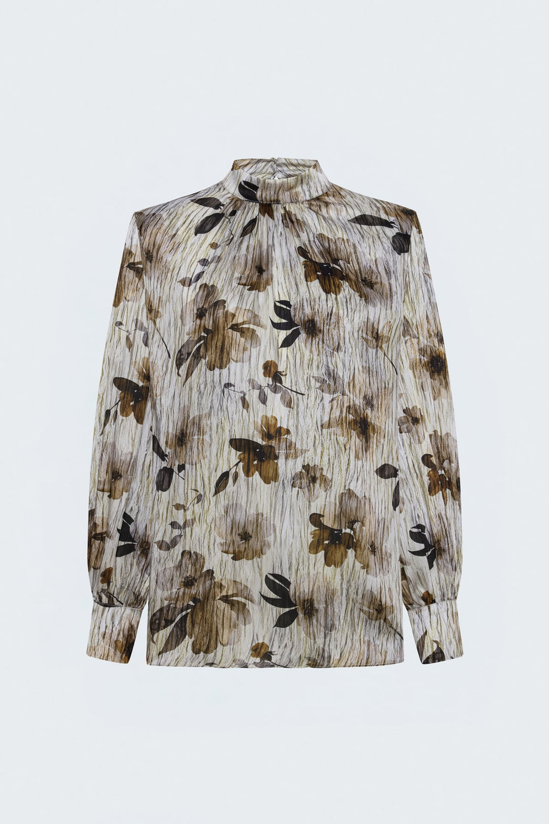 Sateen Blouse à Motif Floral - Marron