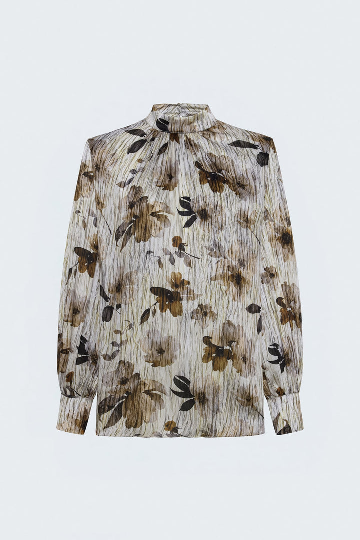 Sateen Blouse à Motif Floral - Marron