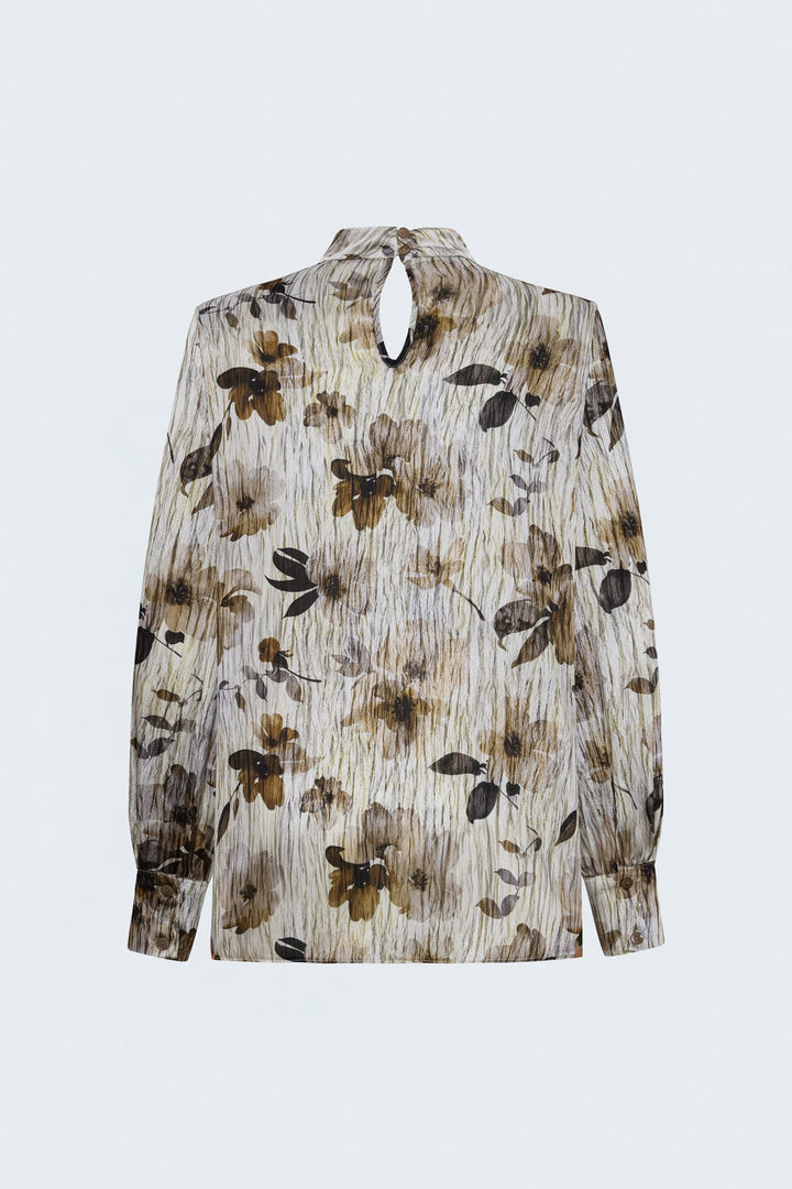 Sateen Blouse à Motif Floral - Marron