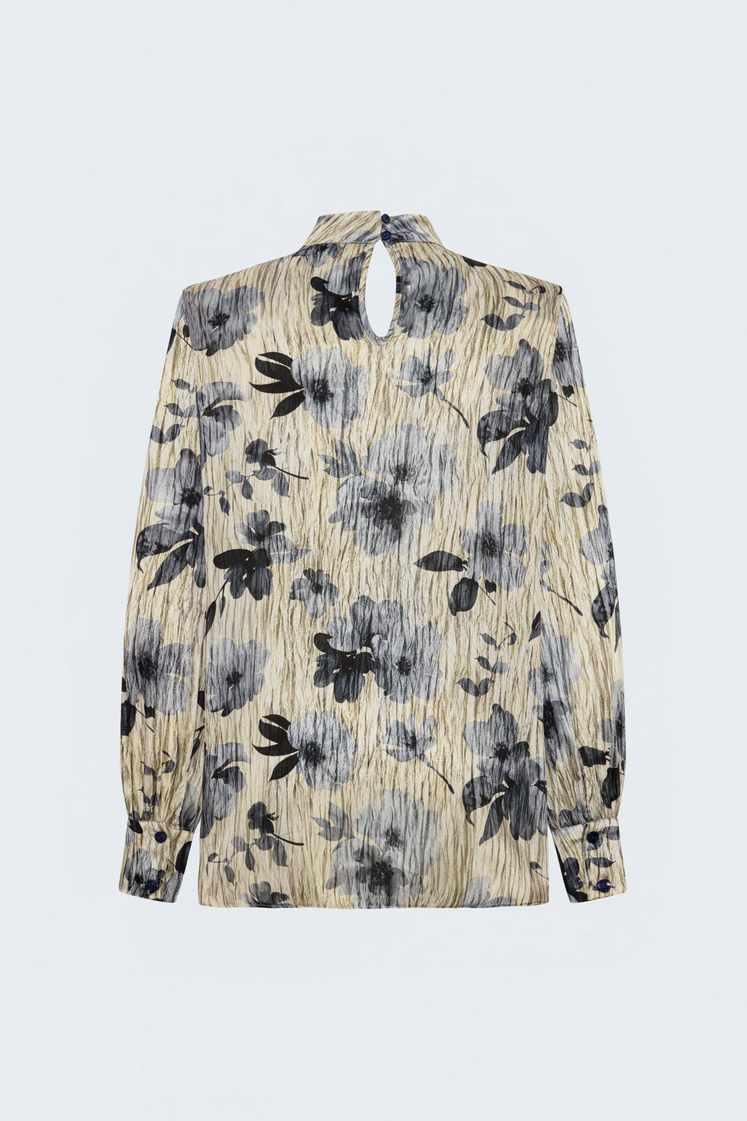 Sateen Blouse à Motif Floral - Bleu