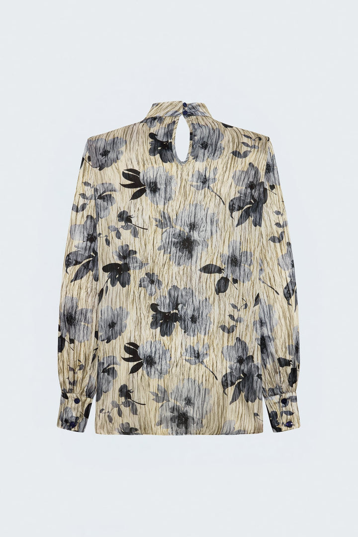 Sateen Blouse à Motif Floral - Bleu