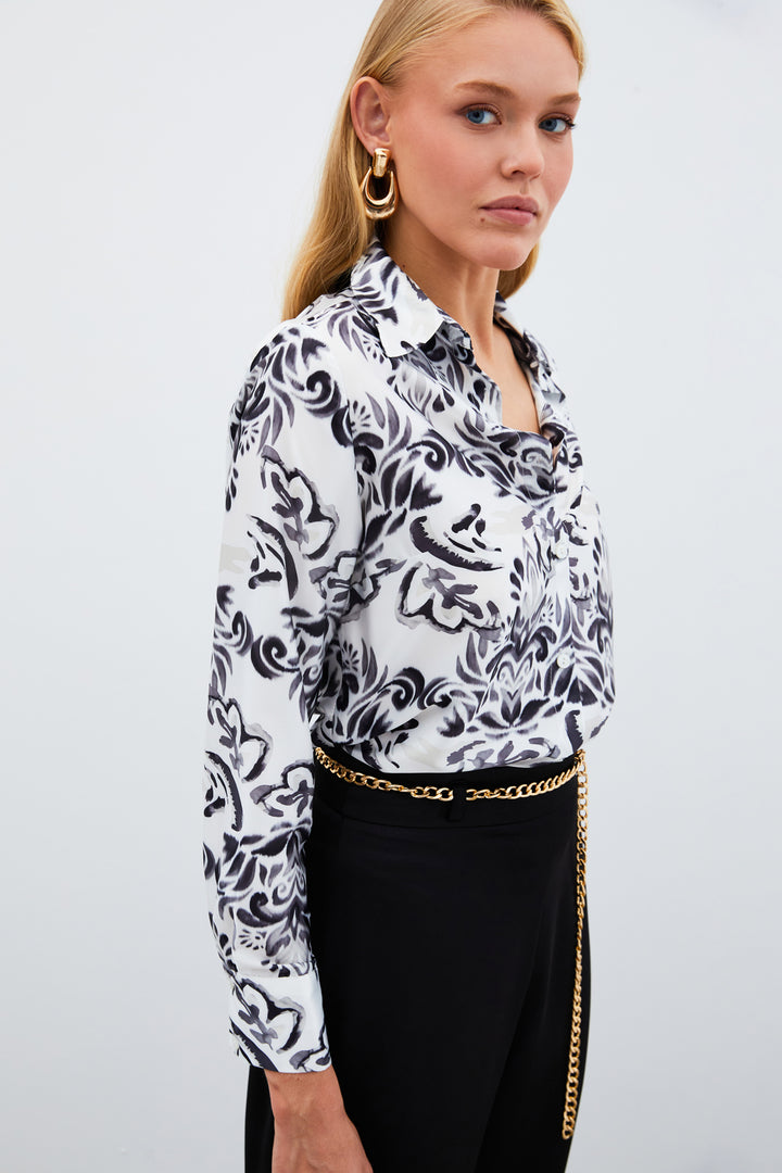 Sateen Chemise à motifs floraux - Noir