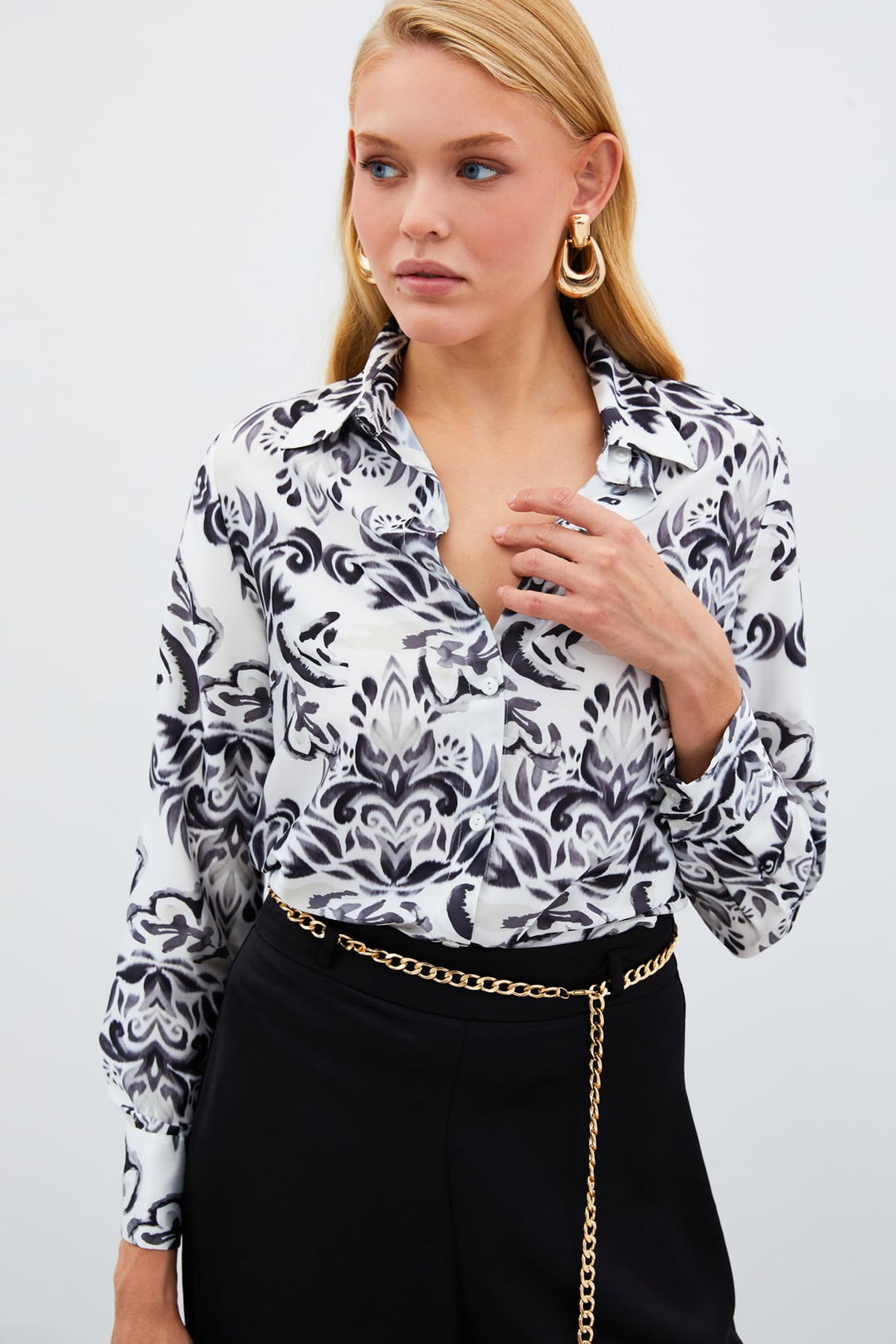 Sateen Chemise à motifs floraux - Noir