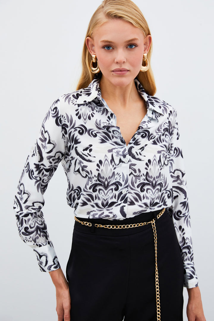 Sateen Chemise à motifs floraux - Noir