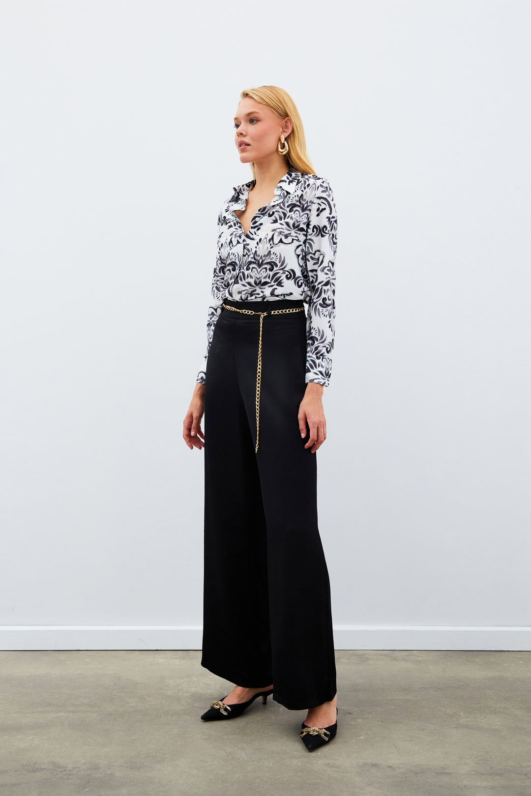 Sateen Chemise à motifs floraux - Noir