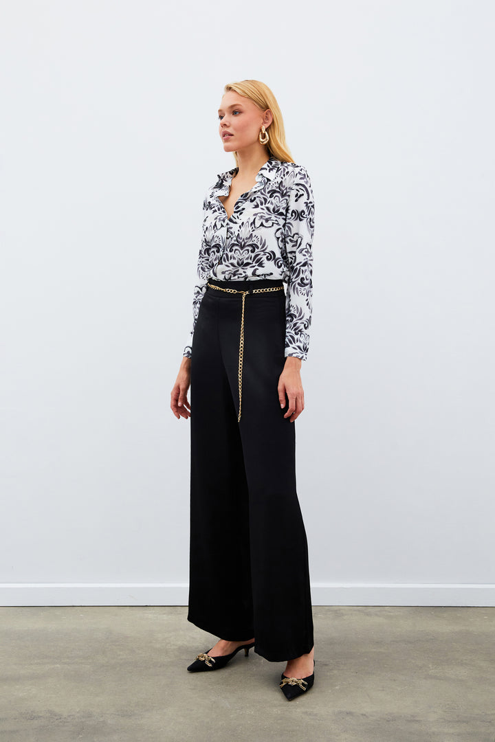 Sateen Chemise à motifs floraux - Noir