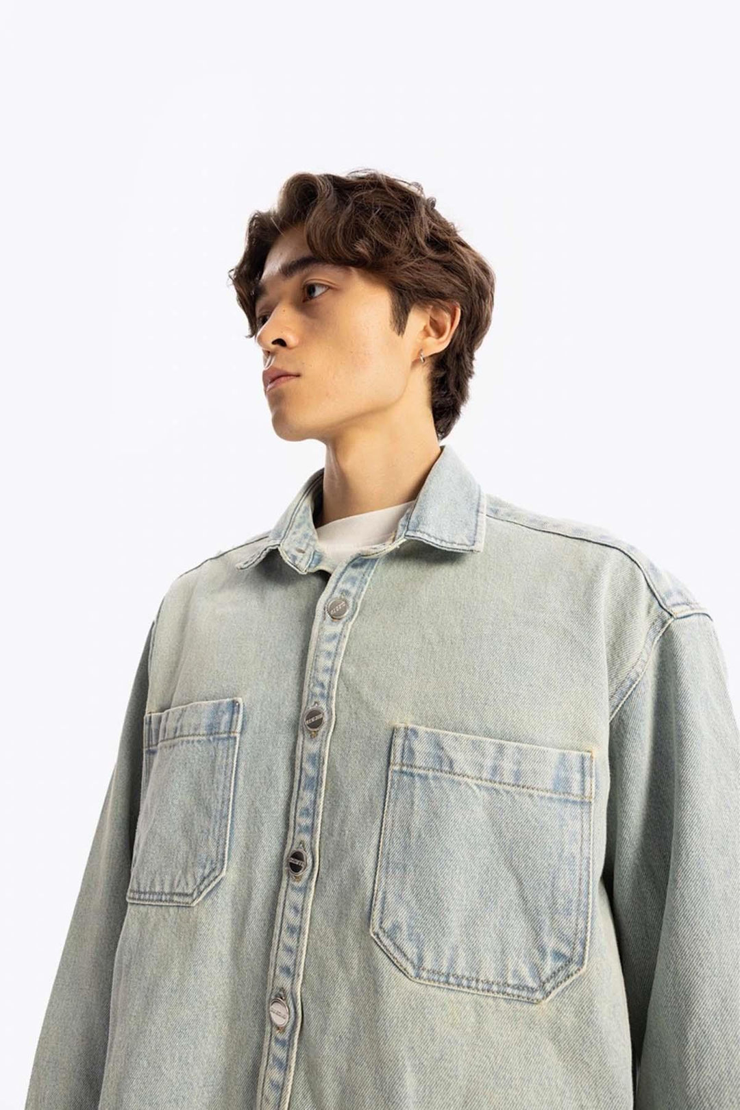 Giesto Chemise en denim à poches doubles - Bleu clair