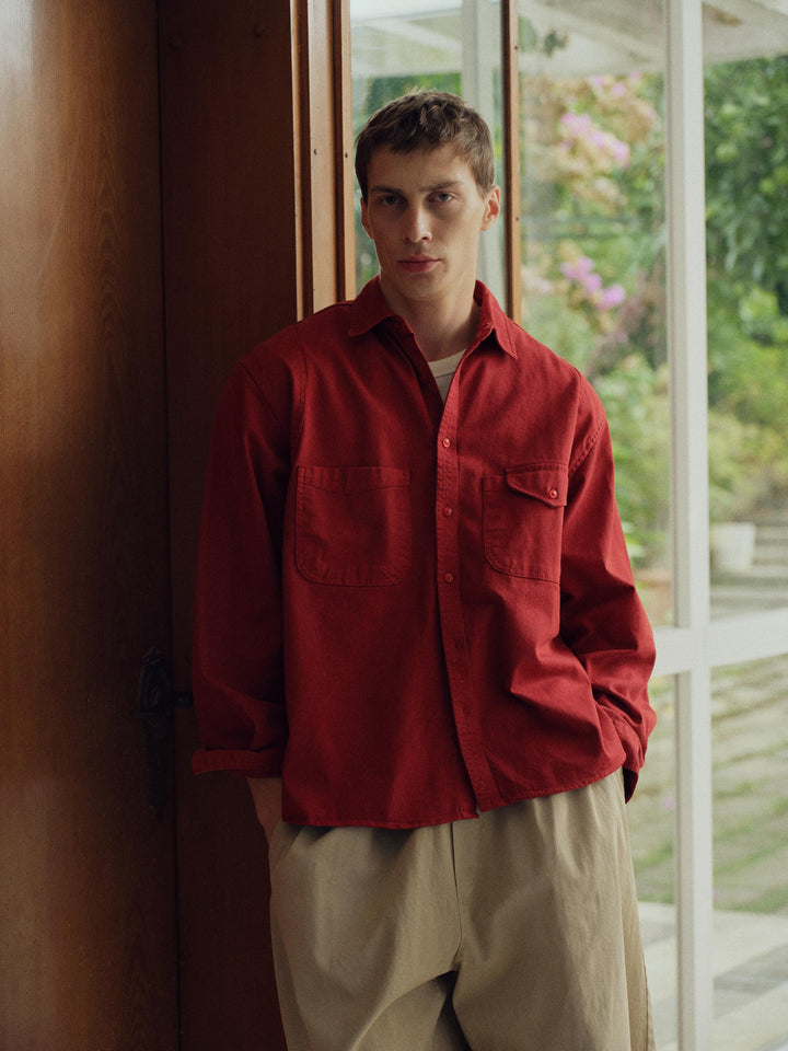 Giesto Chemise en gabardine rouge à double poche - Rouge