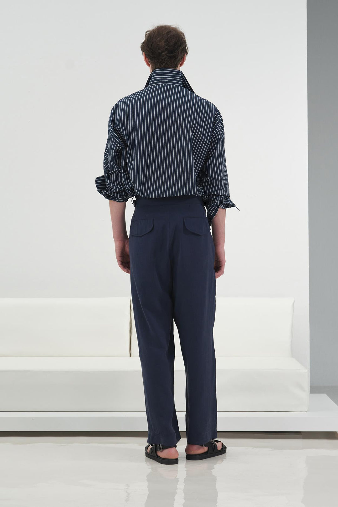 Giesto Pantalon modal bleu marine à double ceinture et plis - Bleu marine
