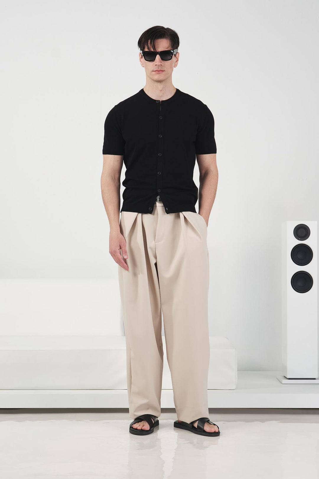 Giesto Pantalon beige à double pli coupe confortable - Beige