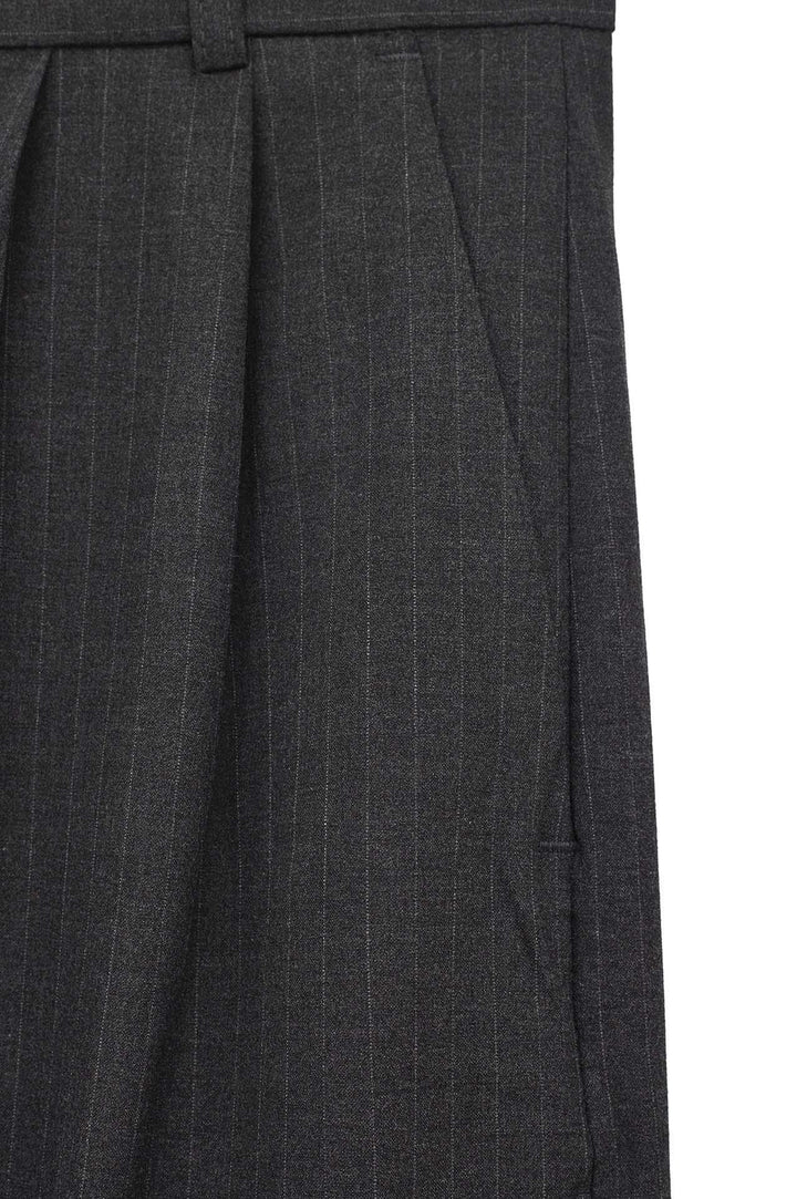 Giesto Pantalon à Pli Double en Fonte Anthracite Rayé - Anthracite