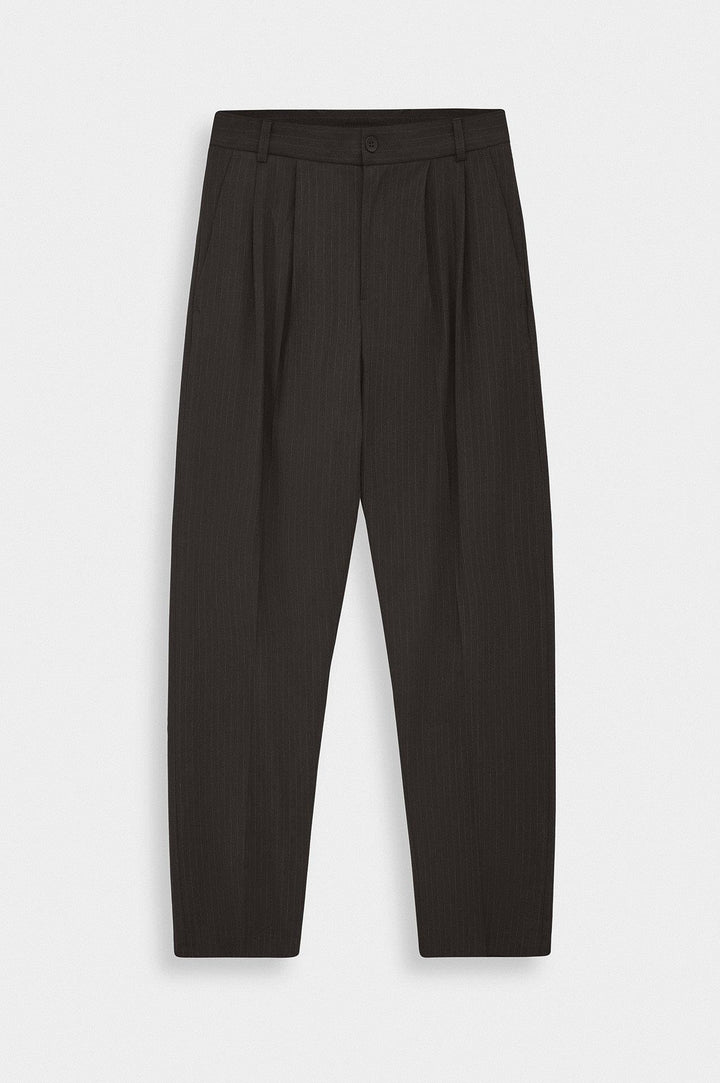 Giesto Pantalon à Pli Double en Fonte Marron Rayé - Marron