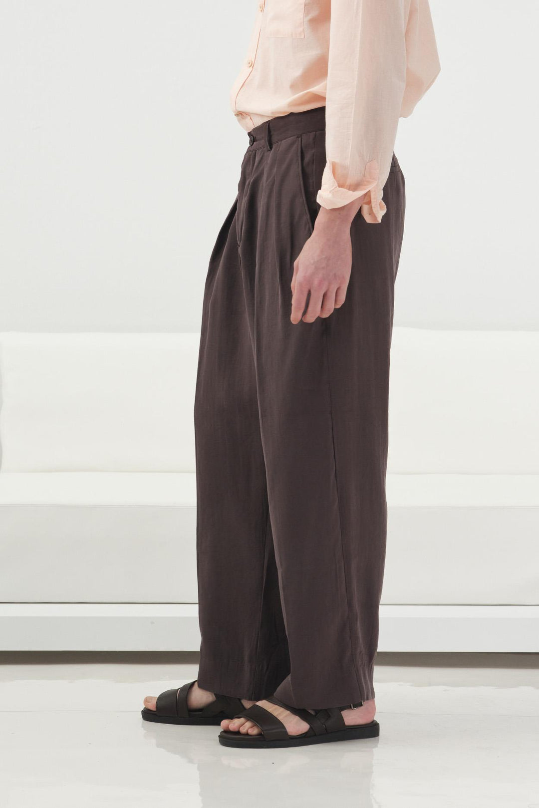 Giesto Pantalon Modal Marron à Double Pli - Marron