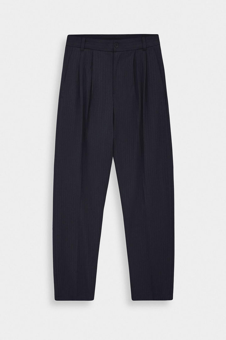 Giesto Pantalon à Pli Double en Fonte Bleu marine Rayé - Bleu marine