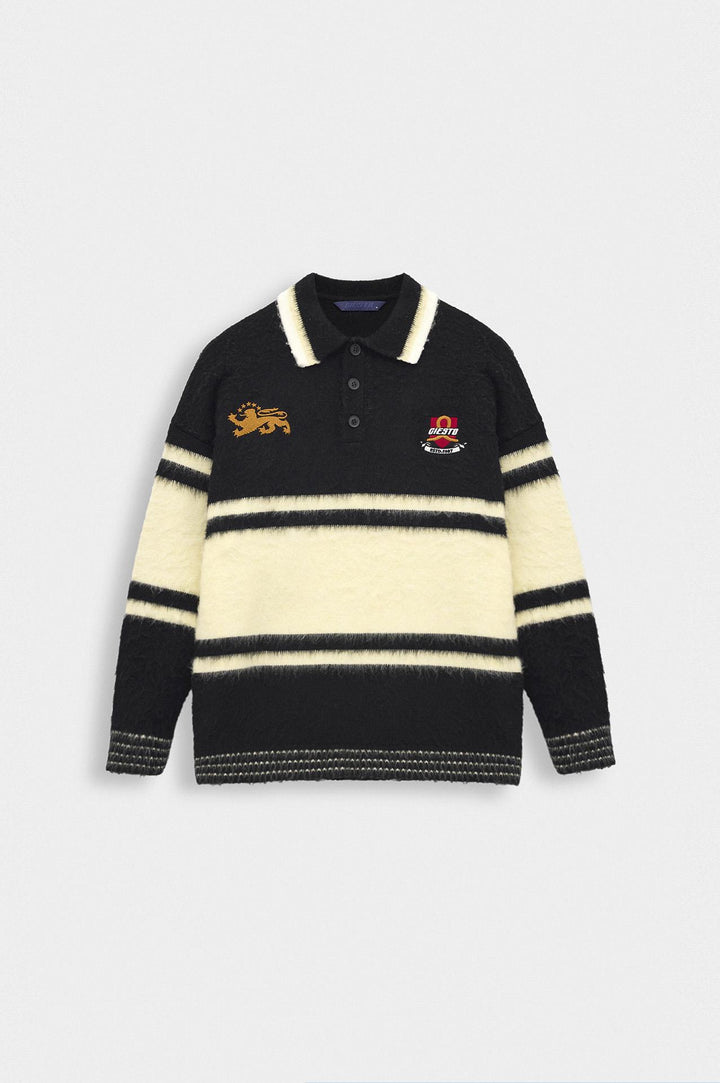 Giesto Pull en Tricot Beige avec Col Polo et Broderie Bicolore - Beige
