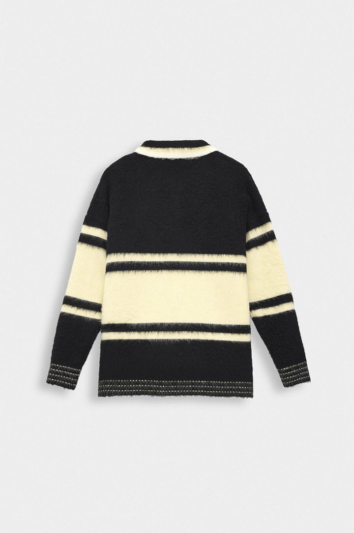 Giesto Pull en Tricot Beige avec Col Polo et Broderie Bicolore - Beige