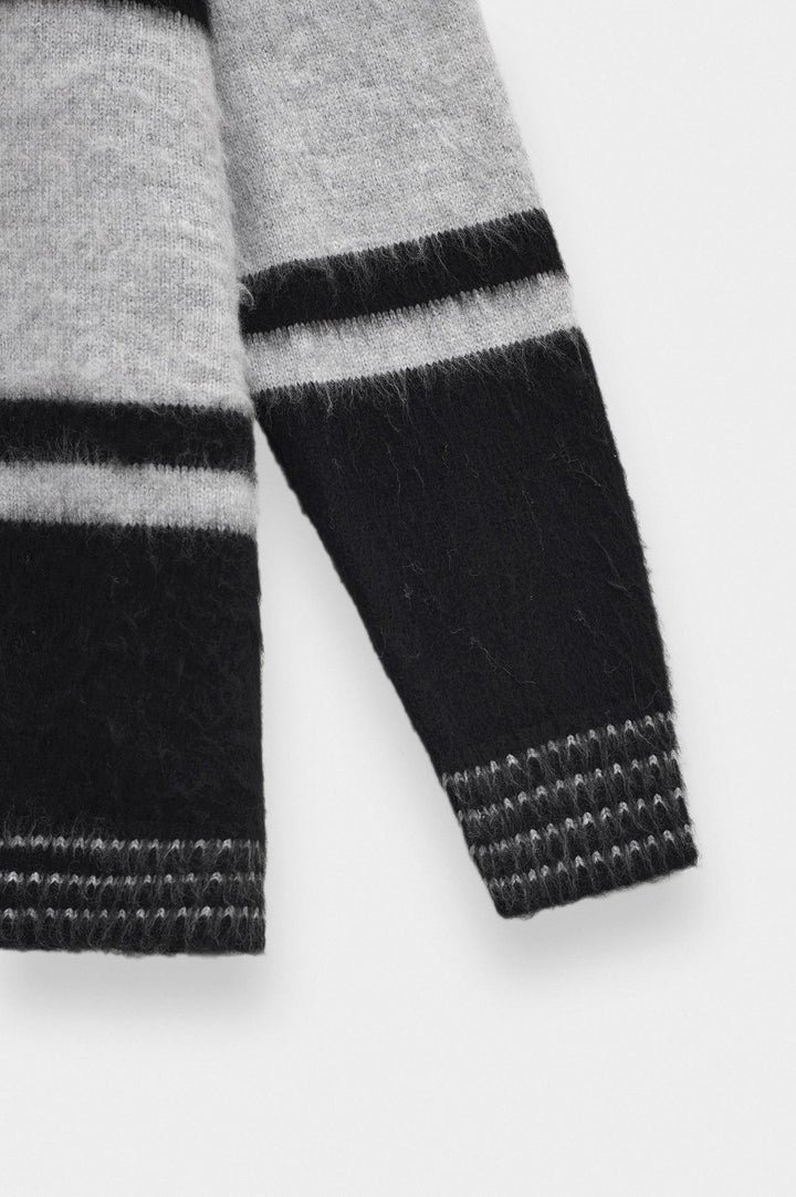 Giesto Pull à col polo en tricot gris avec broderie bicolore - Gris