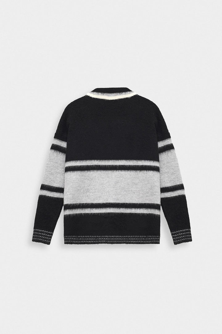 Giesto Pull à col polo en tricot gris avec broderie bicolore - Gris