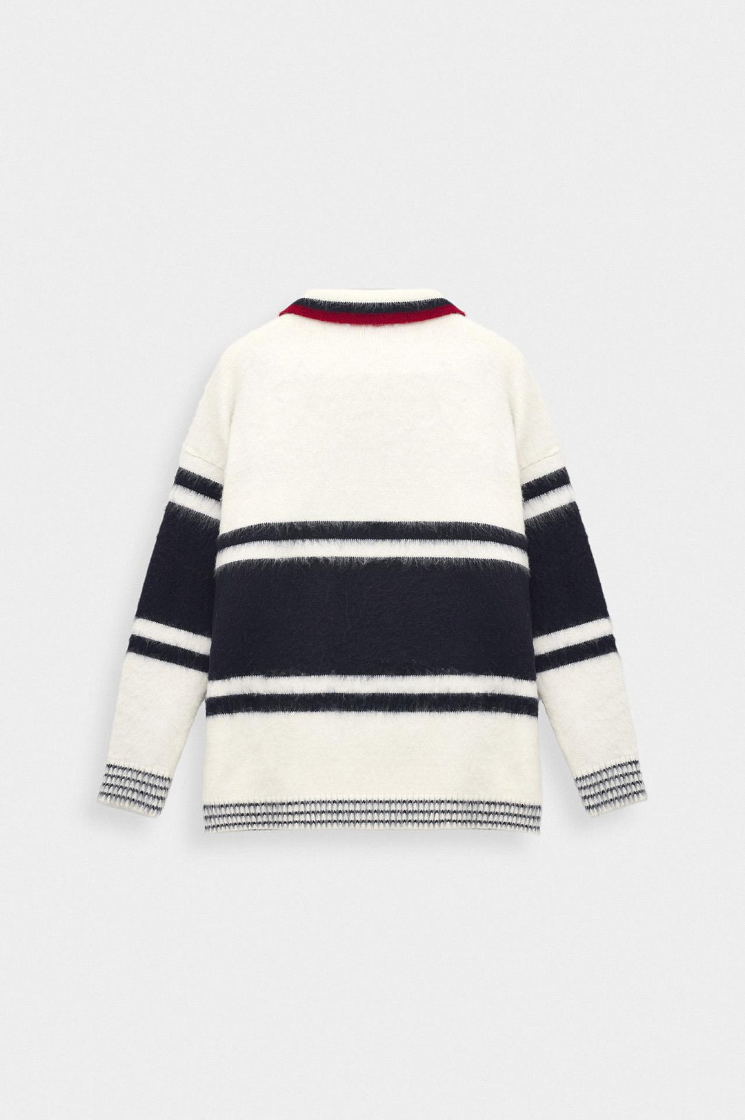 Giesto Pull à col polo en tricot bleu marine avec broderie bicolore - Bleu marine
