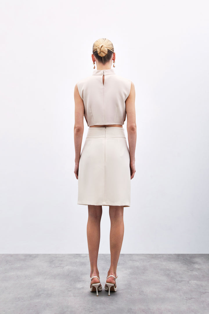 Sateen Mini jupe avec accessoire à rayures - Beige