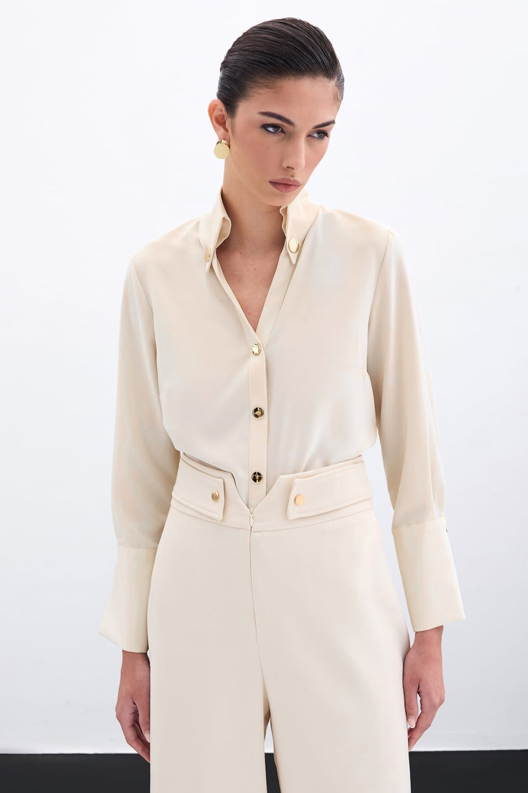 Sateen Chemise avec détails à pression - Beige