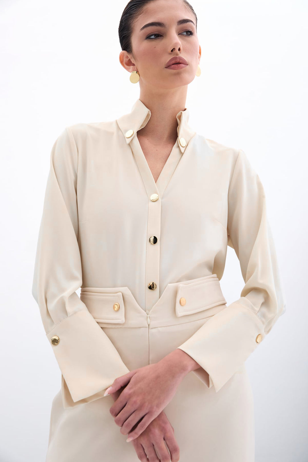 Sateen Chemise avec détails à pression - Beige