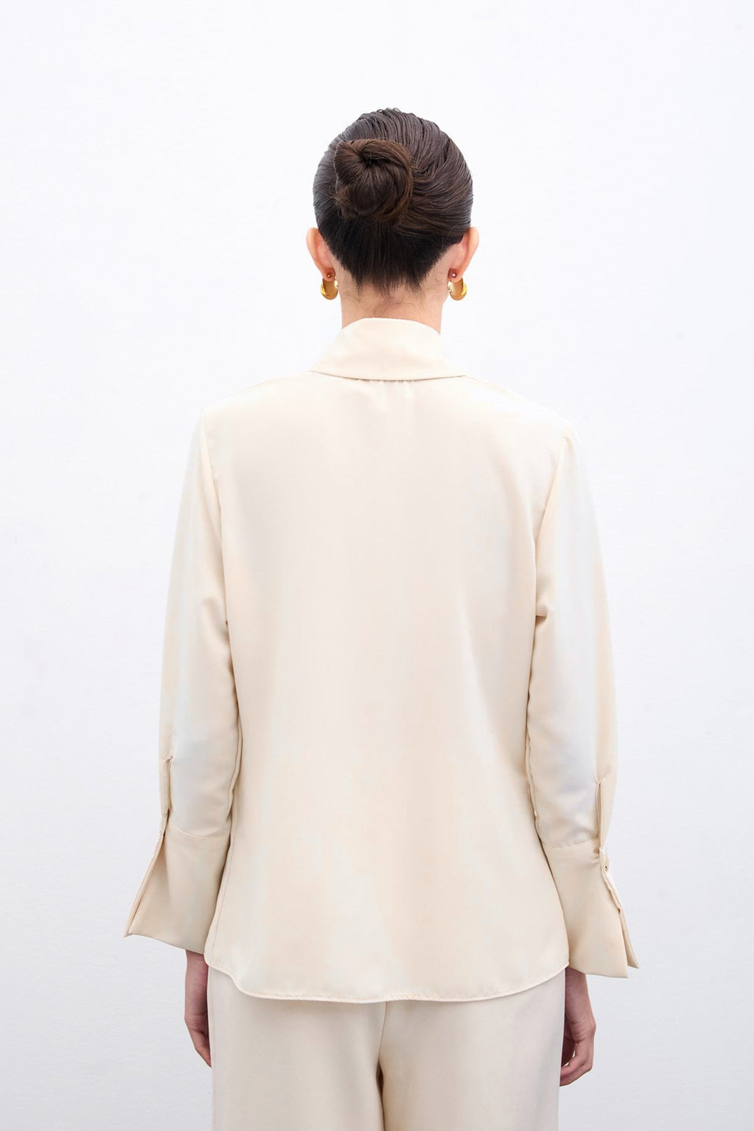 Sateen Chemise avec détails à pression - Beige