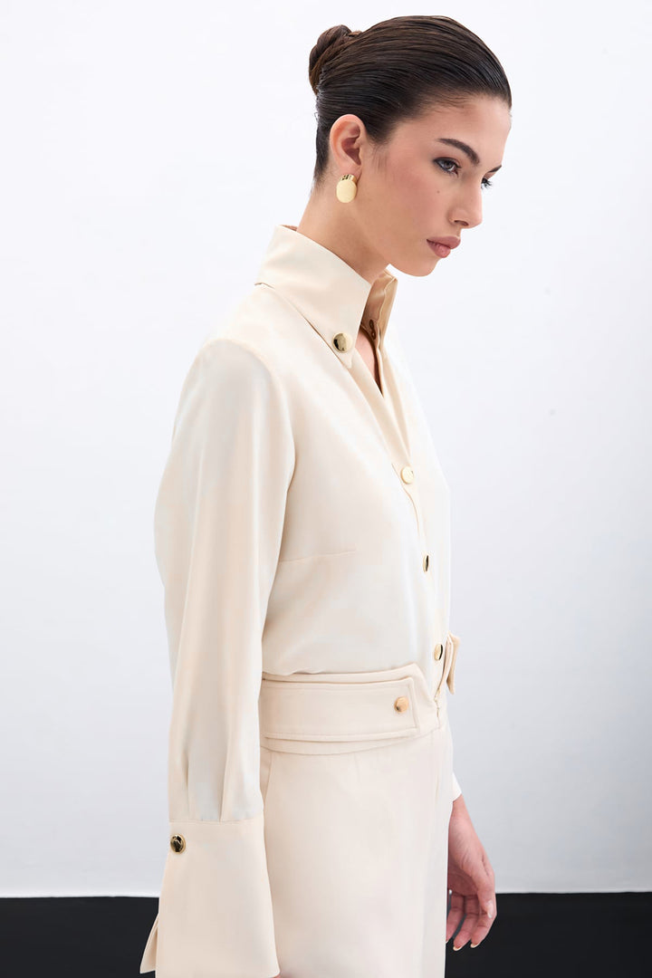 Sateen Chemise avec détails à pression - Beige