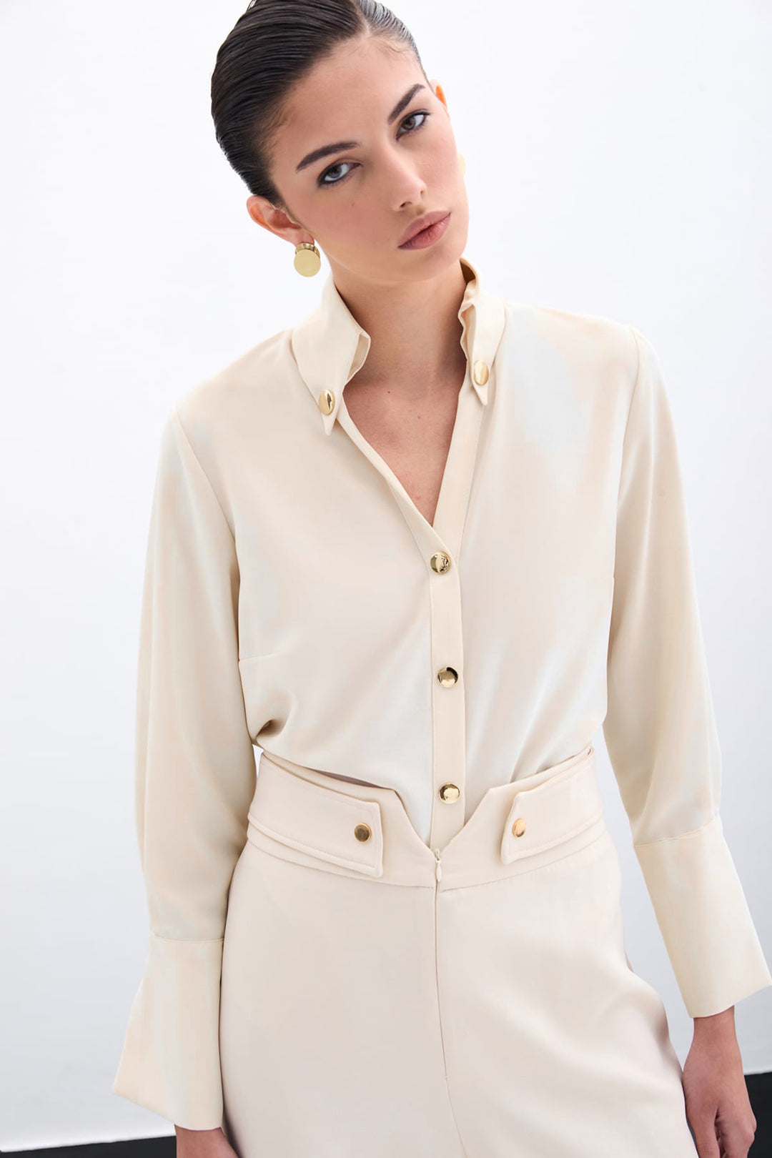 Sateen Chemise avec détails à pression - Beige