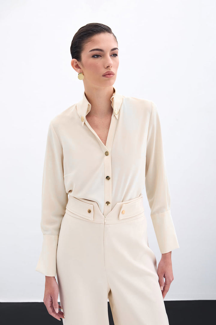 Sateen Chemise avec détails à pression - Beige